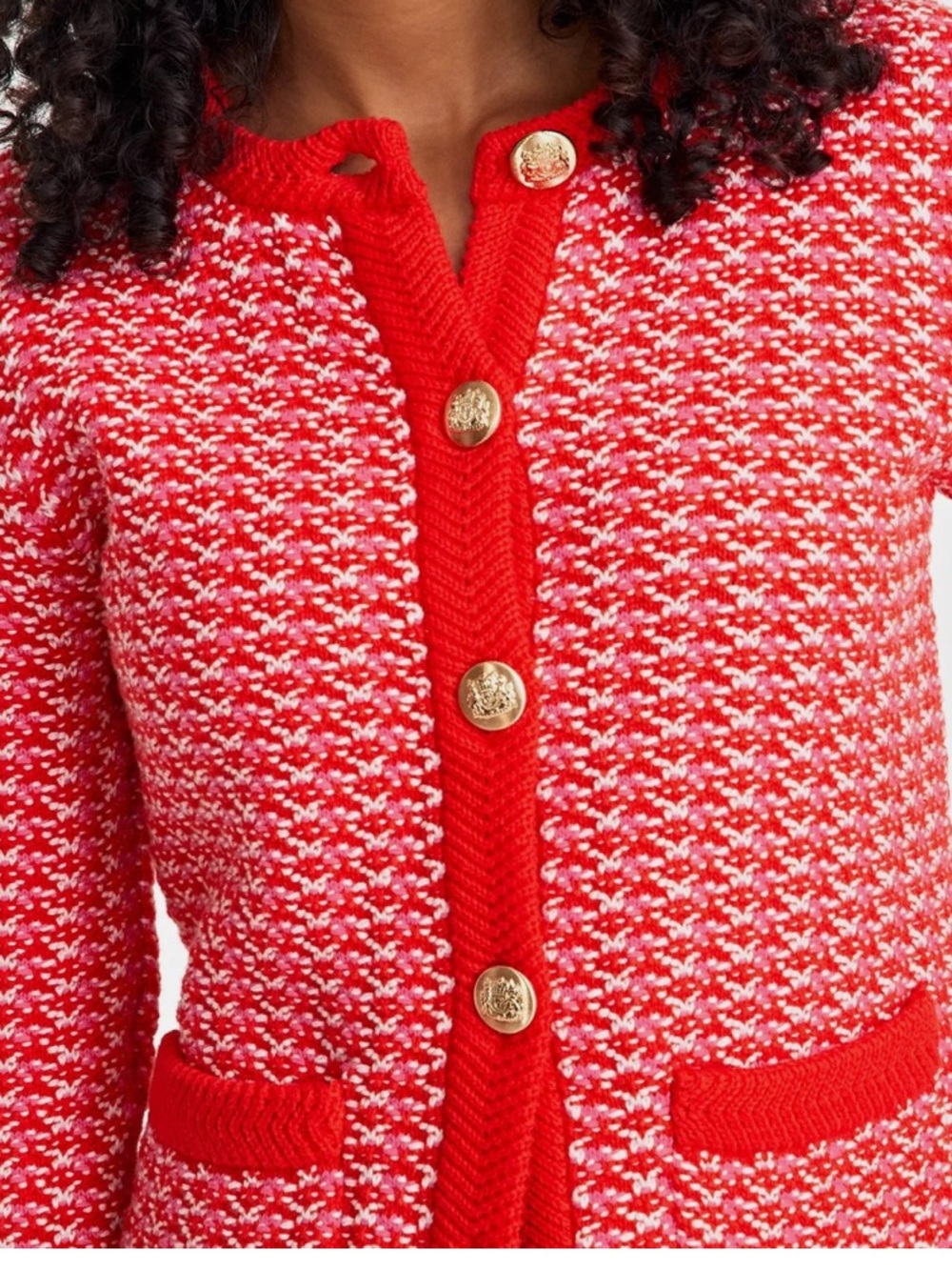 On 34th Macys jacquard medium Red Patterned Jacquard Women's Cardigan Sweater - Picture 2 of 4